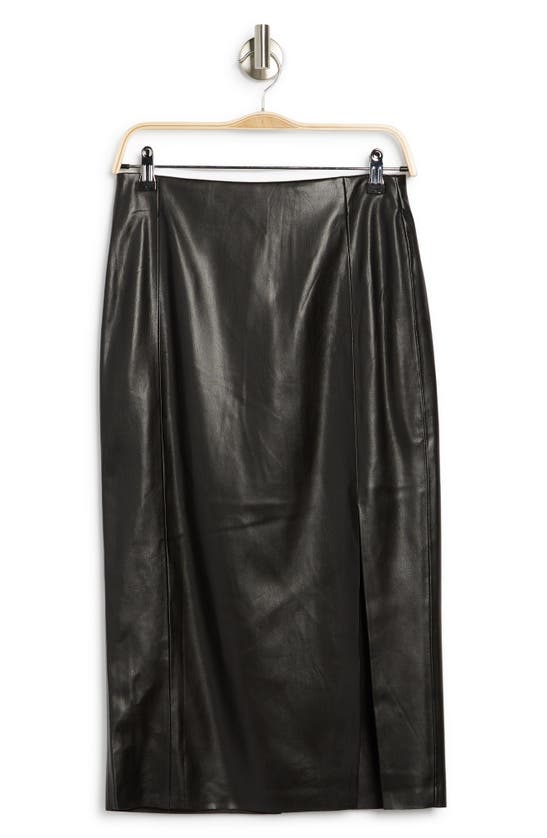T Tahari Faux Leather Slit Pencil Skirt In Black