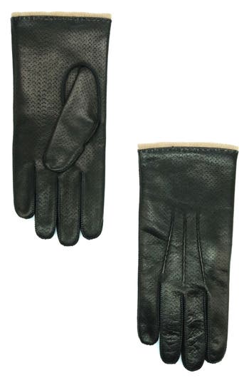 Portolano Perforated Leather Gloves In Black