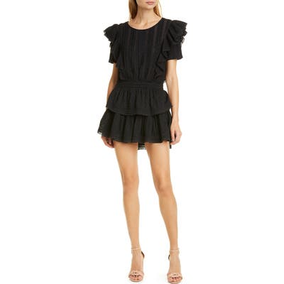 Loveshackfancy Natasha Ruffle Tiered Minidress, Black