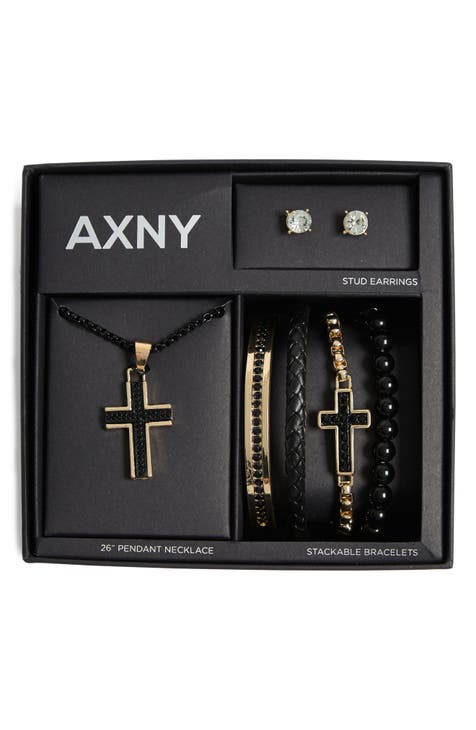Cross Pendant Necklace, Assorted Bracelets & Earrings Set