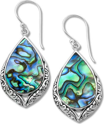 SAMUEL B. Sterling Silver Pear Shape Abalone Drop Earrings