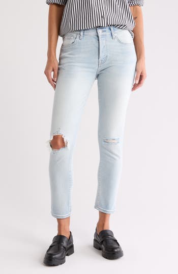 7 For All Mankind Josefina Ripped Straight Leg Crop Jeans In Lv Sandlwd