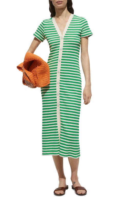 Mango Striped Jersey Dress Green In Green