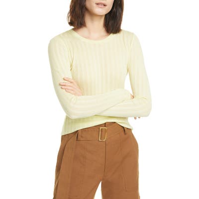 Vince Ribbed Crewneck Cotton Sweater, Yellow