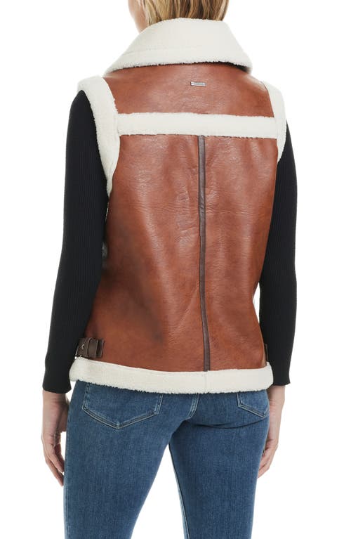 Sanctuary Faux Shearling Vest In Cognac/cream