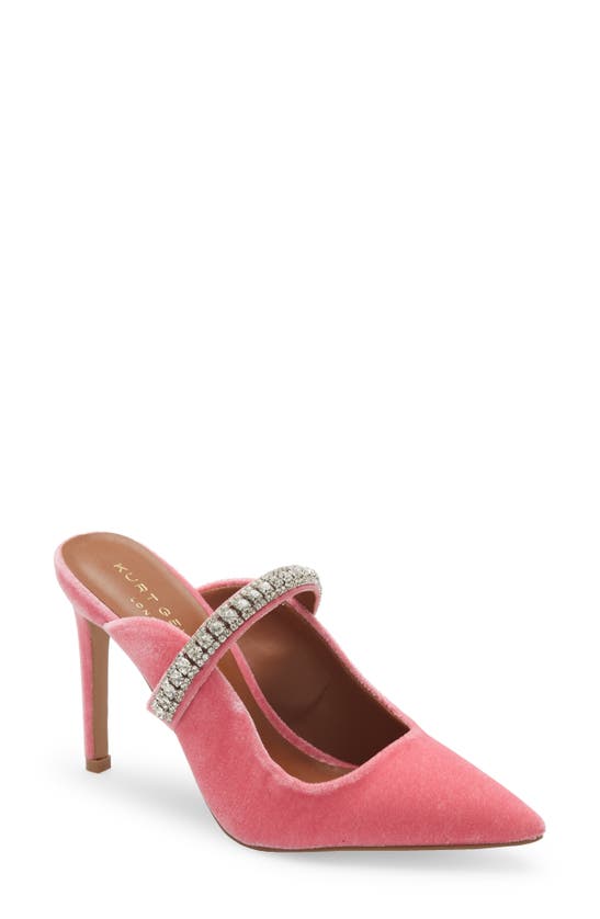 Kurt Geiger Duke Crystal Strap Pointed Toe Mule In Pink Velvet