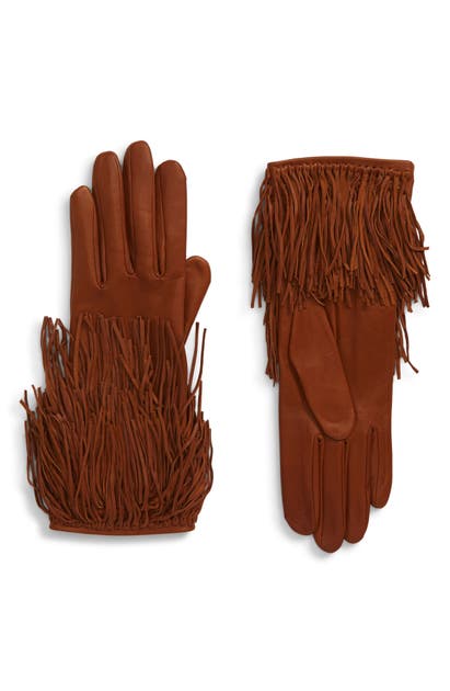Click to view more detailed imagery on our partner's website Agnelle Fringed Lambskin Gloves In Toscana