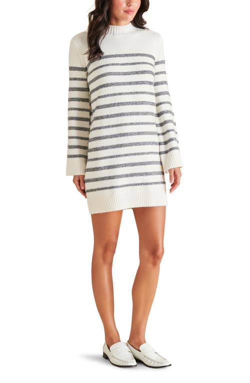 Shop Steve Madden Kallie Stripe Long Sleeve Mini Sweater Dress In Black/white