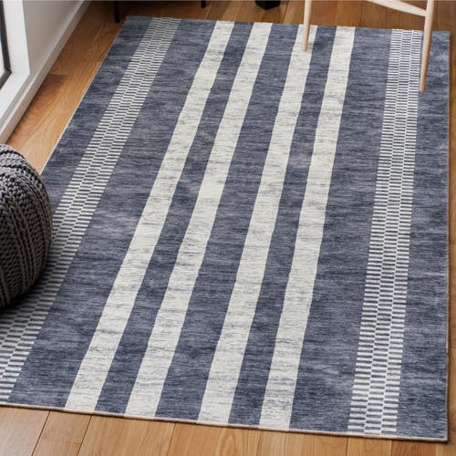 Jonathan Y Vichy Geometric Striped Machine-washable Area Rug In Slate Gray/ivory