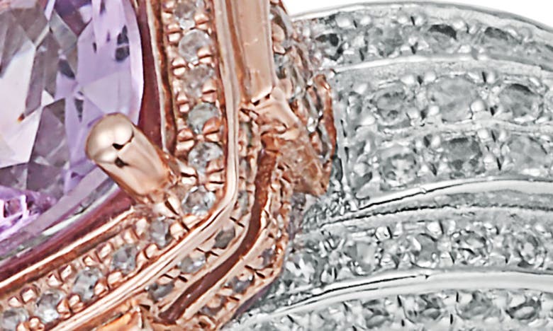 Shop Suzy Levian Two-tone Cushion Amethyst & White Topaz Halo Ring In Pink