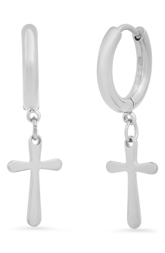 Hmy Jewelry Stainless Steel Cross Hoop Earrings In Metallic