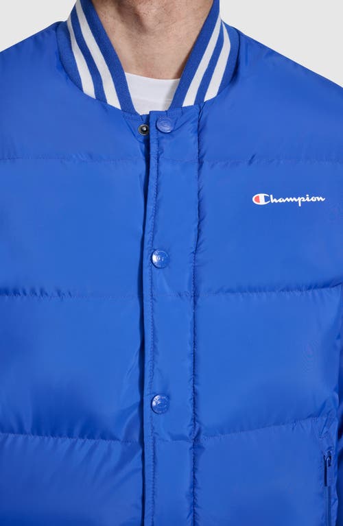 Champion Varsity Quilted Bomber Jacket In Surf The Web