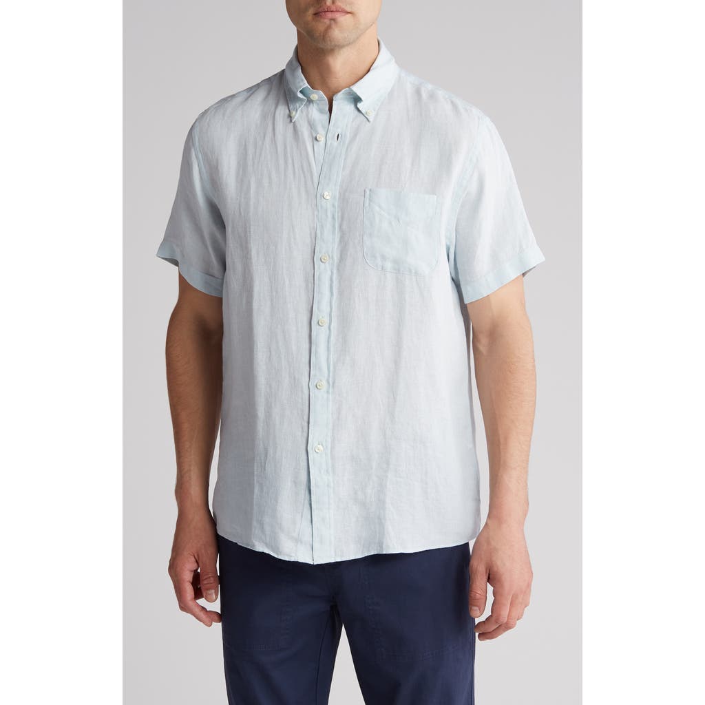 Brooks Brothers Regular Fit Short Sleeve Linen Button-down Shirt In Turquoise/aqua
