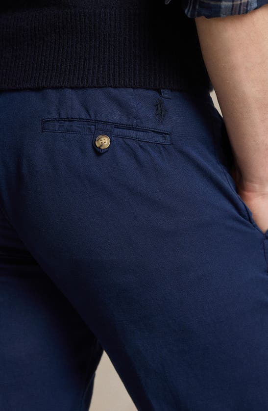 Shop Polo Ralph Lauren Flat Front Linen & Cotton Pants In Newport Navy