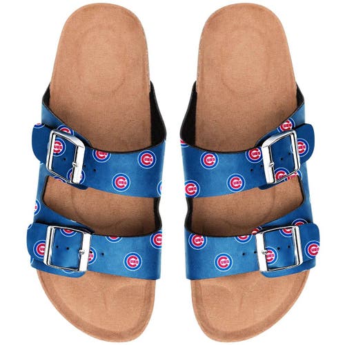 FOCO Women's Chicago Cubs Mini Print Double Buckle Sandal in Royal