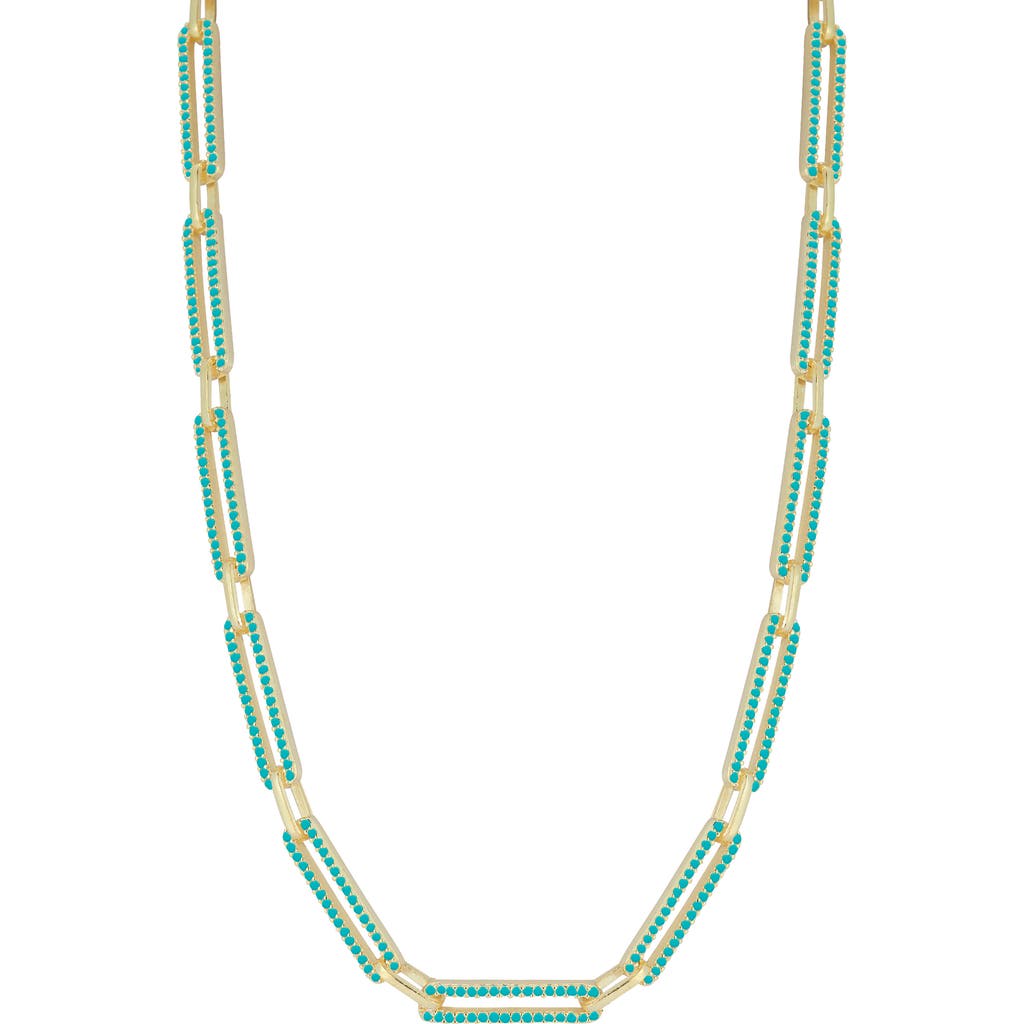 Chloe & Madison Chloe And Madison Turquoise Crystal Paper Clip Chain Necklace In Gold