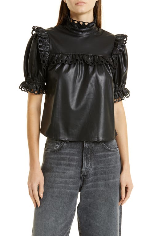 Eyelet Trim Faux Leather Top in Black