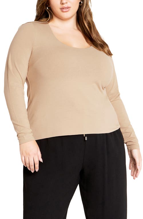 City Chic Liz Scoop Neck Jersey Top In Latte