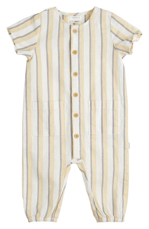 Stripe Linen & Cotton Button-Up Romper (Baby)