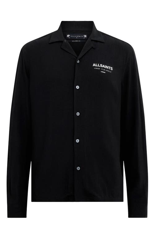 Shop Allsaints Underground Oversize Long Sleeve Camp Shirt In Black