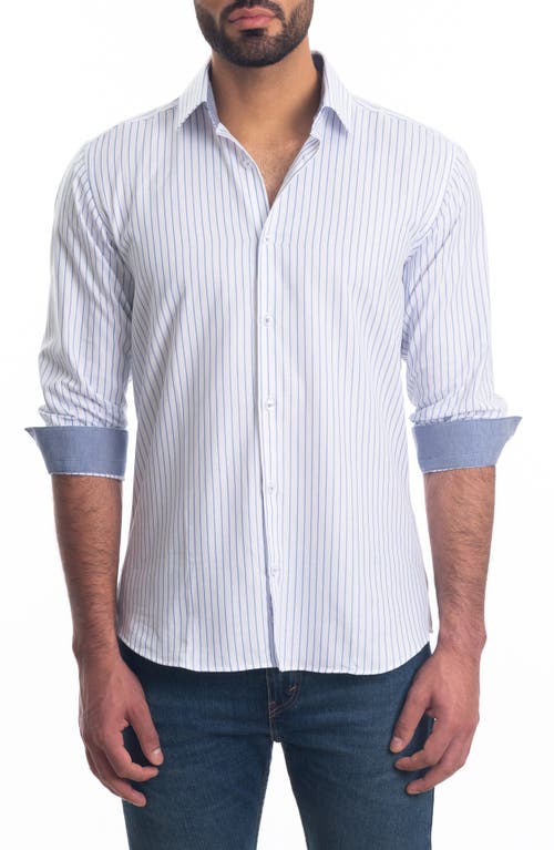 Jared Lang Trim Fit Stripe Cotton Button-Up Shirt in White Blue Stripes