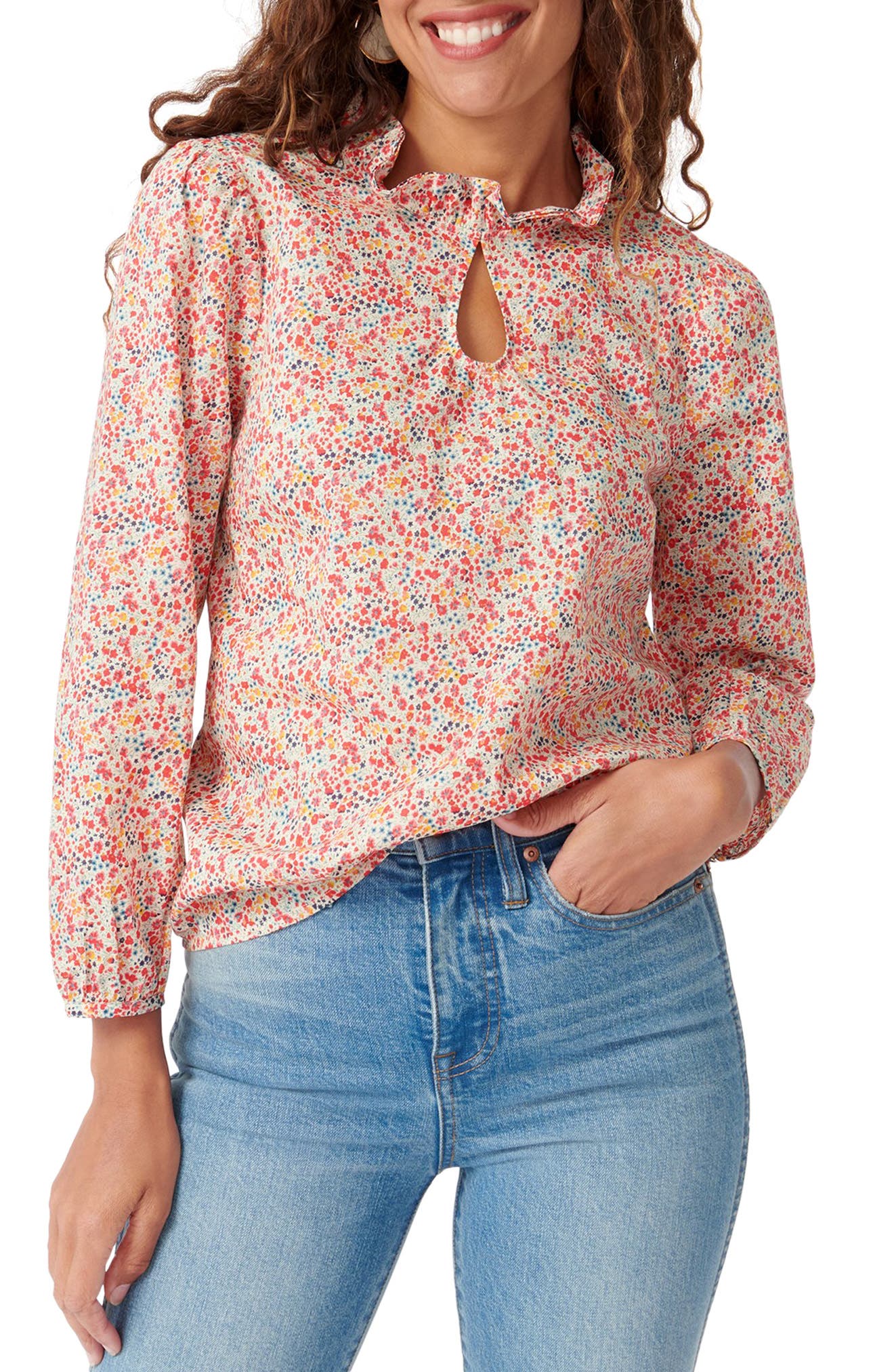 j crew ruffle neck top