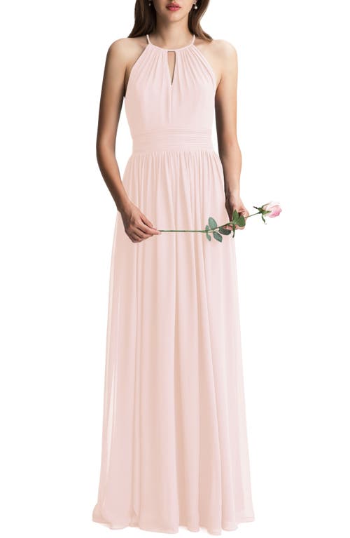 #Levkoff Keyhole Neck Chiffon A-Line Gown in Petal Pink