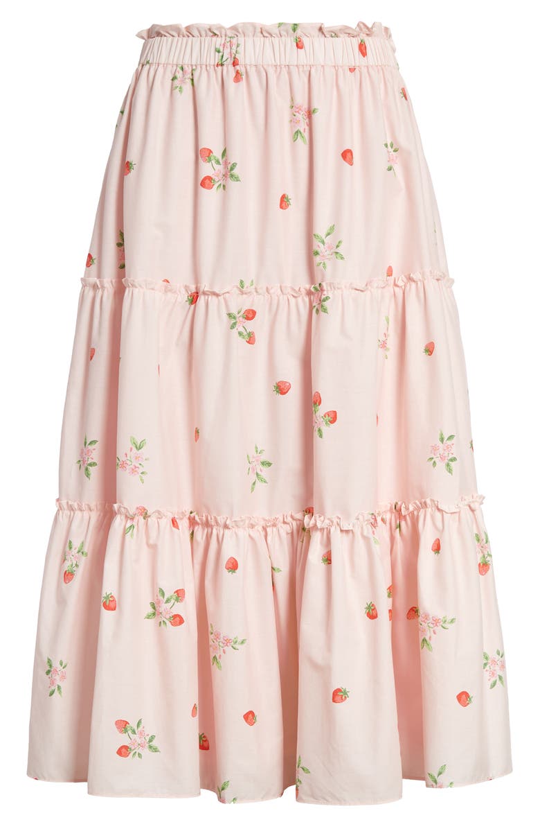 RACHEL PARCELL Strawberry Print Tiered Skirt, Main, color, PINK ROSEWATER STRAWBERRY
