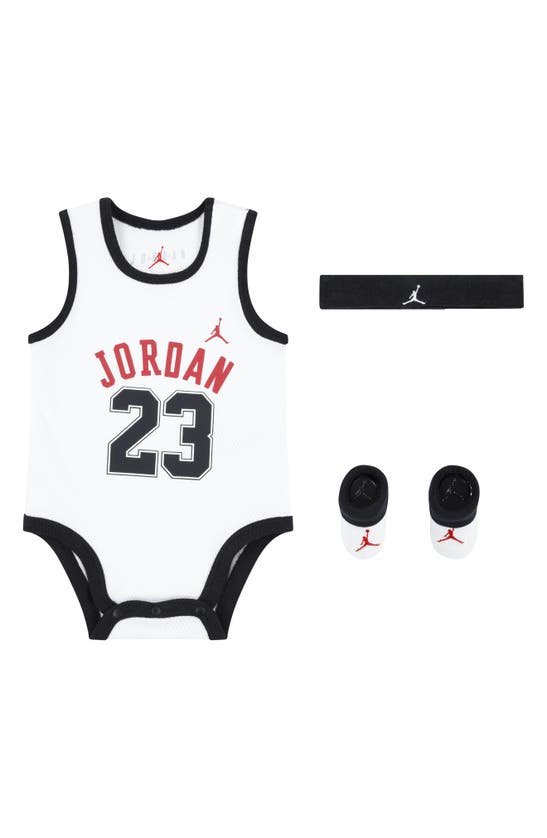 Shop Jordan Bodysuit, Headband & Booties Set In White