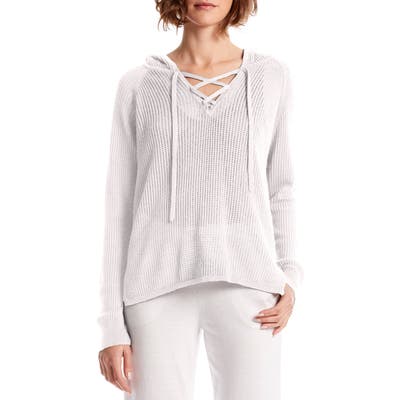 Michael Stars Karter Lace Up Cotton Blend Hoodie, White