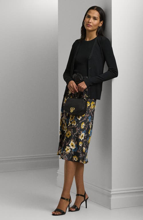 Shop Lauren Ralph Lauren Floral Satin Charmeuse Midi Skirt In Black Multi