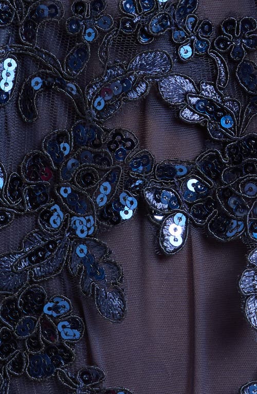 Kilo Brava Sequin Floral Appliqué Mesh Underwire Bodysuit In Midnight Blue