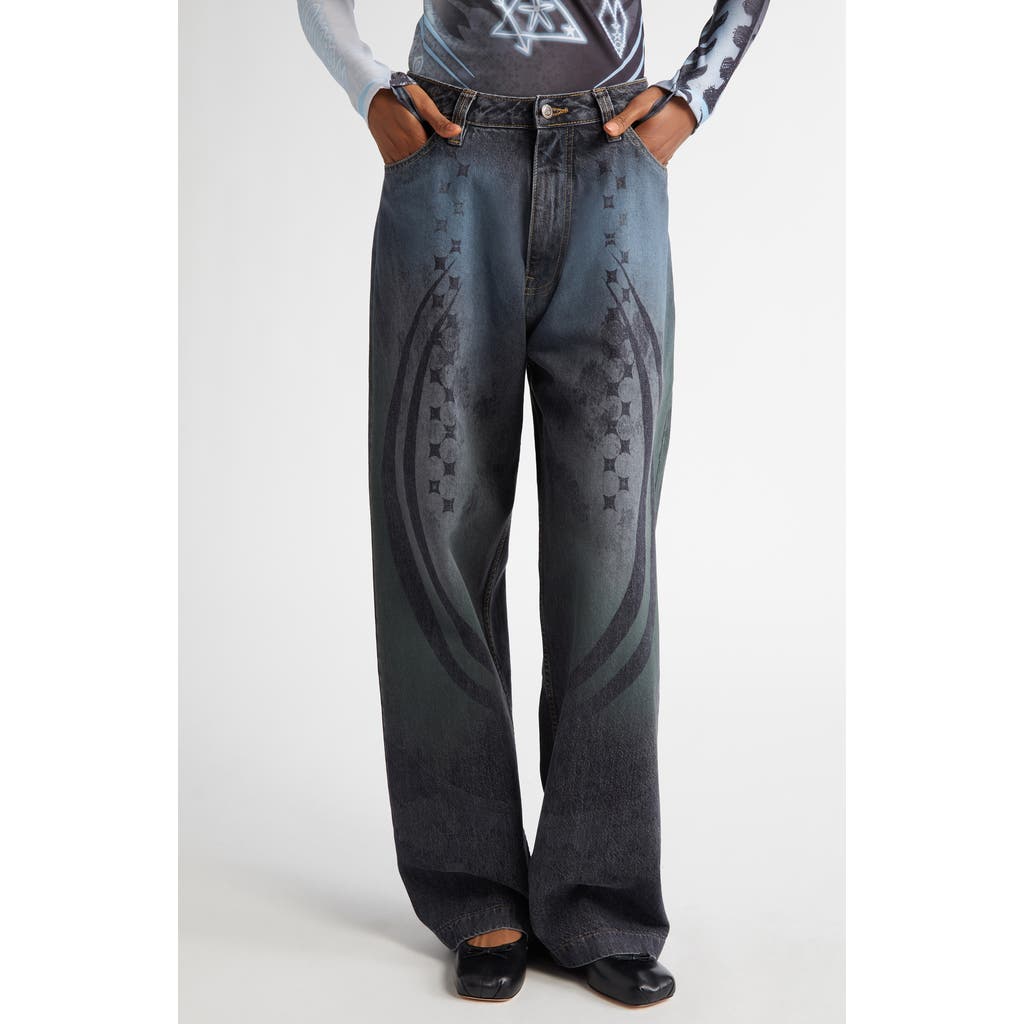 Paolina Russo Ice Printed Baggy Wide Leg Jeans in Ice /Black