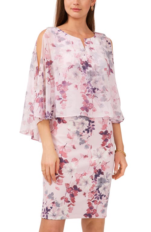 Shop Chaus Notch Neck Floral Overlay Sheath Minidress In Lilac/purple 539