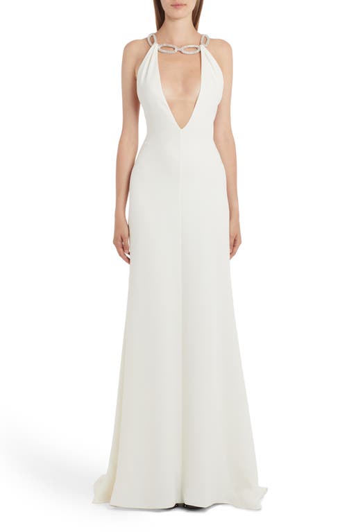 Valentino Garavani Crystal Strap Plunge Neck Silk Gown in U48-Avorio/Silver at Nordstrom, Size 8 Us