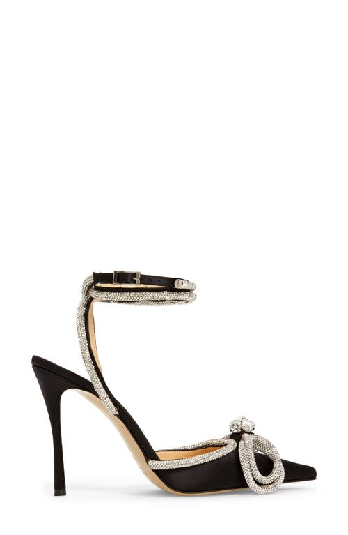 Shop Mach & Mach Double Crystal Bow Satin Pump In Black