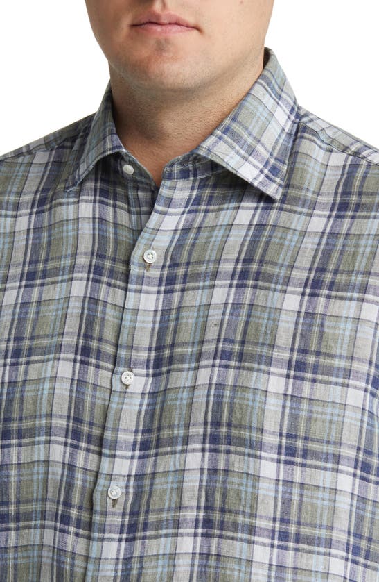 Shop Peter Millar Polperro Plaid Flex Finish Linen Button-up Shirt In Herb