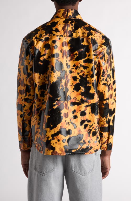 Bottega Veneta Turtle Shell Print Leather Button-up Shirt In 7670 Mango/fondant