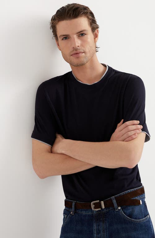 Shop Brunello Cucinelli T-shirt With Faux-layering In Navy Blue