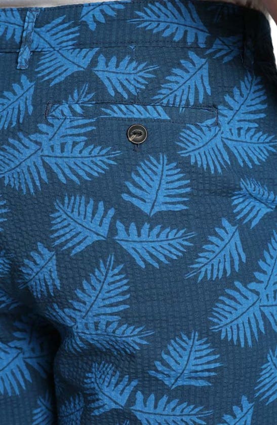 Shop Jachs Leaf Print Seersucker Shorts In Dark Blue