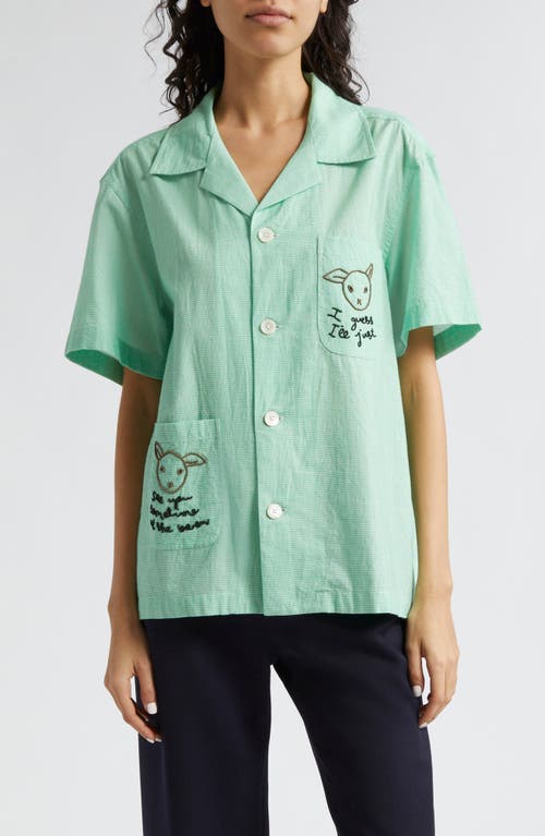 Bode See You at the Barn Embroidered Cotton Button-Up Shirt White Green Nordstrom,