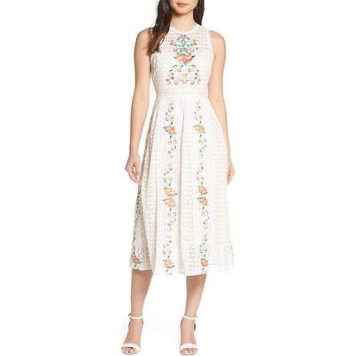 Foxiedox Lori Embroidered Lace Midi Dress, Ivory