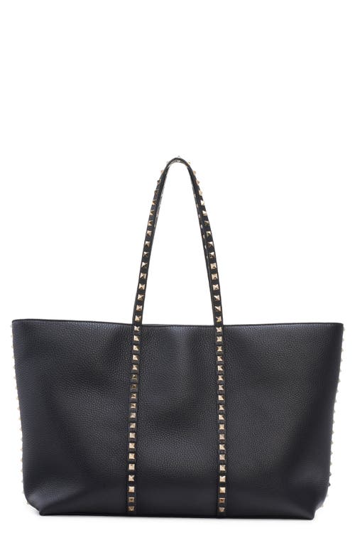 Shop Valentino Garavani Rockstud Leather Zip Tote In 0no Nero