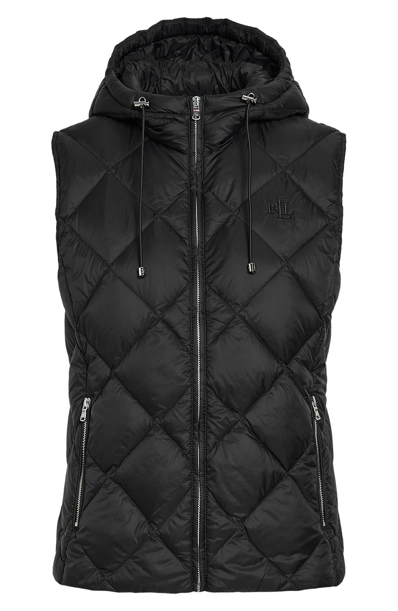 Lauren Ralph Lauren Monogram Hooded Quilted Down Puffer Vest in Black Cover