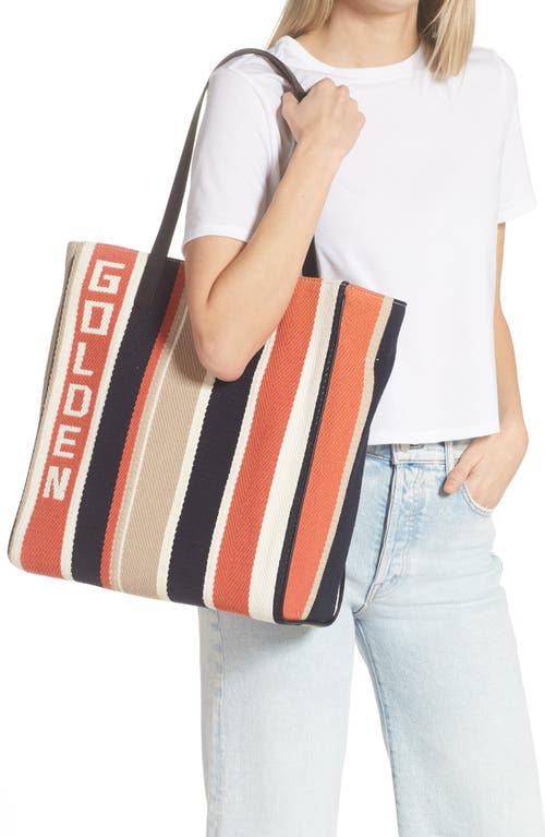 Shop Golden Goose California North/south Canvas Tote In Navy/brick/beige