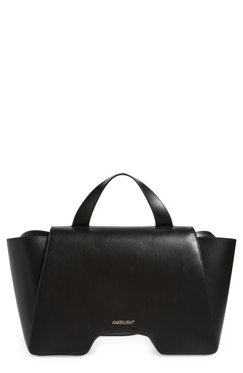 Ambush Large A Flap Leather Top Handle Bag in Black Silver
