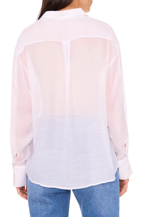 Shop Vince Camuto Rhinestone Collar Button-up Shirt In Ultra White