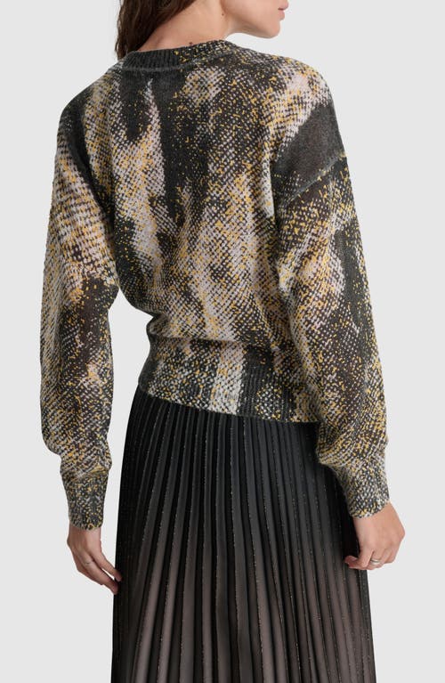 Shop Dkny Mixed Print Mohair Brushed Blend Sweater In Black/ivory/goldenrod