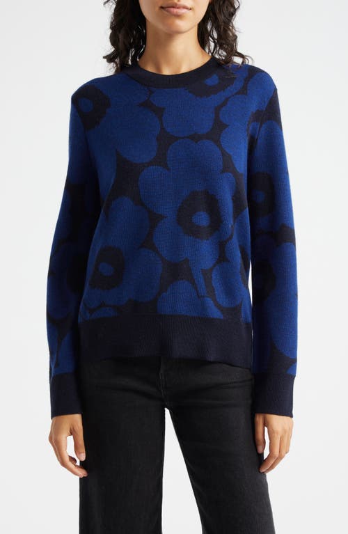 Marimekko Koolaus Pieni Unikko Wool Sweater in Blue Dark Blue 