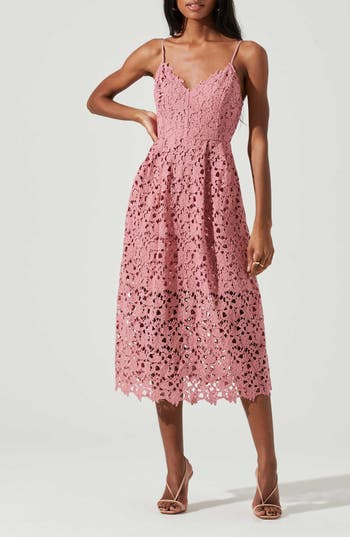 Astr The Label Lace Midi Dress In Pink